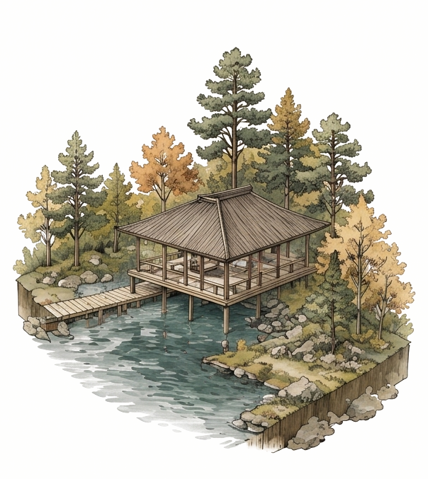 Isometric riverside pavilion